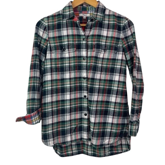Madewell Ex-boyfriend Highland Tartan Christmas Colors Plaid Flannel Shirt - Picture 4 of 14